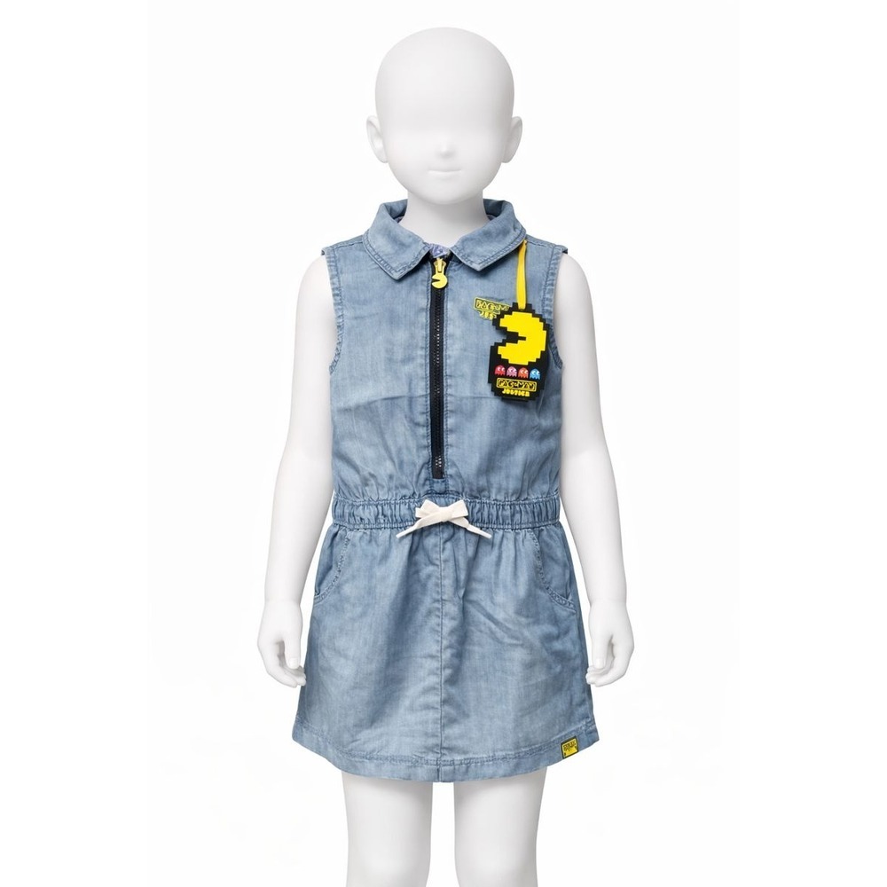 Justice Pac Man Chambray Romper Jumpsuit Girls Size M 10 Blue Sleeveless Zipper‎